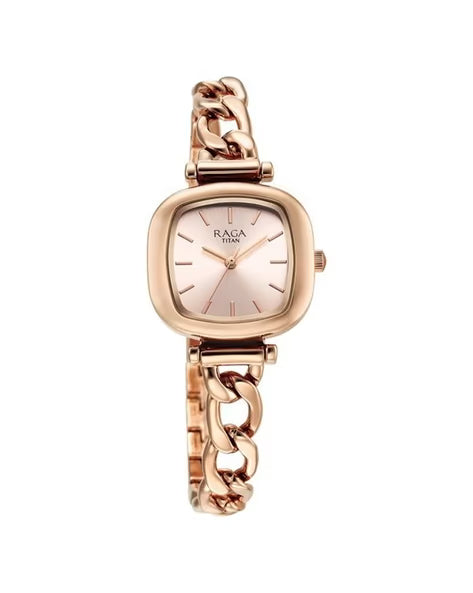Titan Raga Showstopper Quartz Analog Rose Gold Dial Metal Strap Watch For Women nu95302wm01