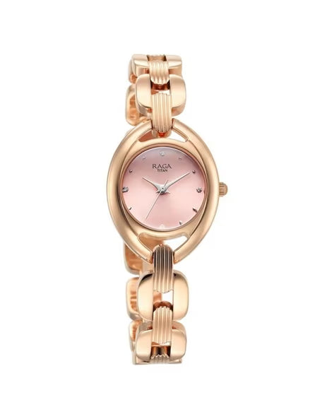Titan Raga Showstopper Quartz Analog Pink Dial Metal Strap Watch For Women nu95306wm01