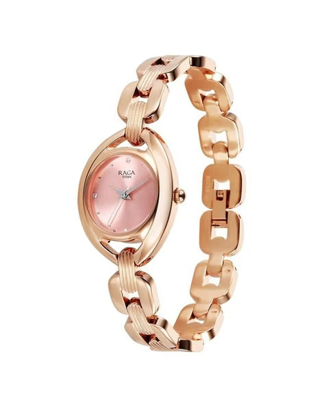 Titan Raga Showstopper Quartz Analog Pink Dial Metal Strap Watch For Women nu95306wm01