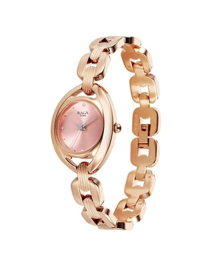 Titan Raga Showstopper Quartz Analog Pink Dial Metal Strap Watch For Women nu95306wm01