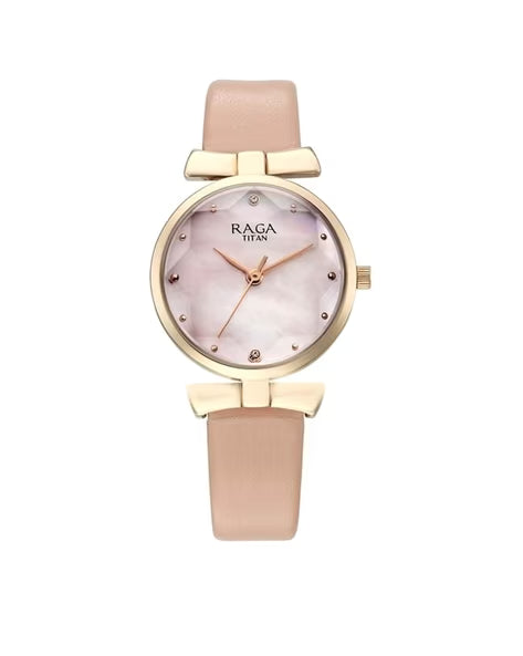 Titan Raga Showstopper Quartz Analog Pink Dial Leather Strap Watch For Women nu95308wl01
