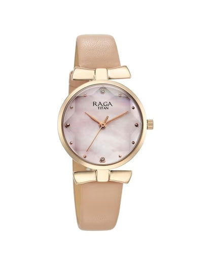 Titan Raga Showstopper Quartz Analog Pink Dial Leather Strap Watch For Women nu95308wl01