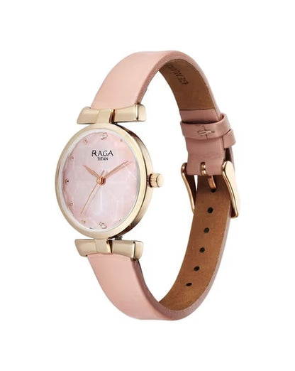 Titan Raga Showstopper Quartz Analog Pink Dial Leather Strap Watch For Women nu95308wl01