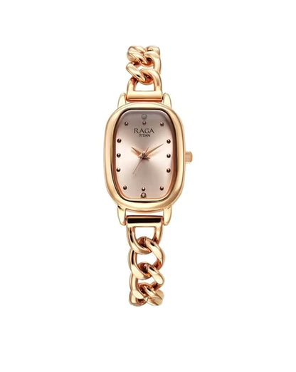 Titan Raga Showstopper Quartz Analog Rose Gold Dial Metal Strap Watch For Women nu95309wm01