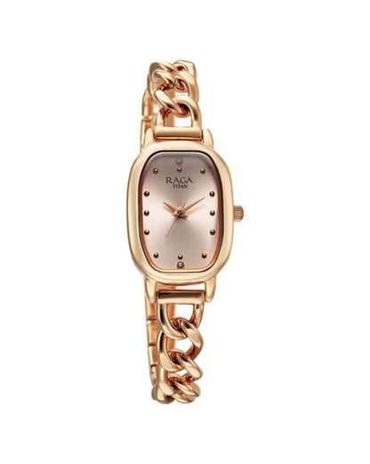 Titan Raga Showstopper Quartz Analog Rose Gold Dial Metal Strap Watch For Women nu95309wm01