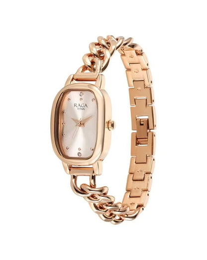 Titan Raga Showstopper Quartz Analog Rose Gold Dial Metal Strap Watch For Women nu95309wm01