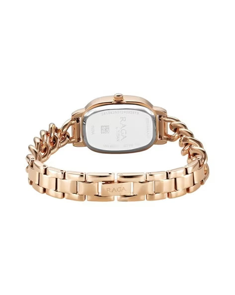 Titan Raga Showstopper Quartz Analog Rose Gold Dial Metal Strap Watch For Women nu95309wm01