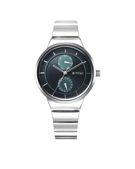 Titan Neo Multifunction Green Dial Silver Color Stainless Steel Strap Watch For Women nu2761sm01