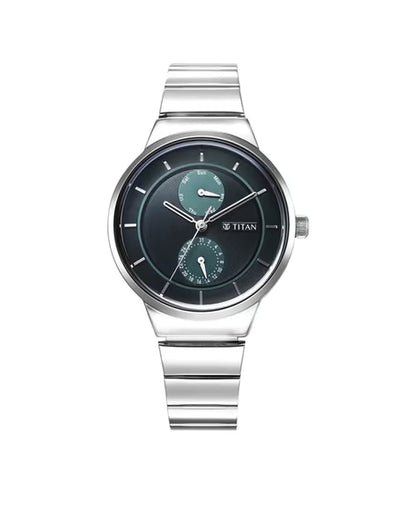 Titan Neo Multifunction Green Dial Silver Color Stainless Steel Strap Watch For Women nu2761sm01