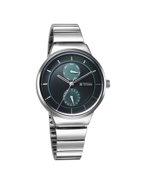 Titan Neo Multifunction Green Dial Silver Color Stainless Steel Strap Watch For Women nu2761sm01