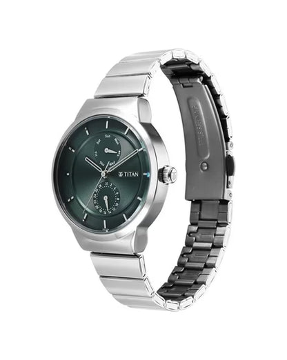 Titan Neo Multifunction Green Dial Silver Color Stainless Steel Strap Watch For Women nu2761sm01