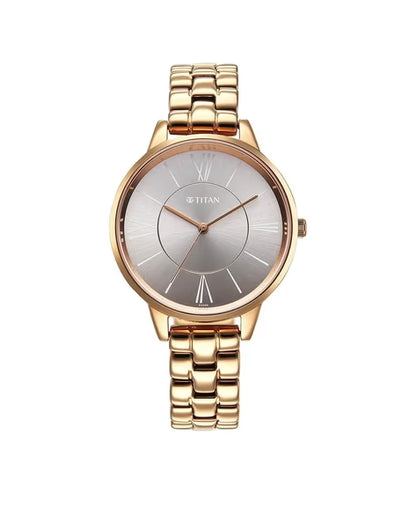 Titan Neo Quartz Analog Grey Dial Rose Gold Metal Strap Watch For Women nu2648wm10