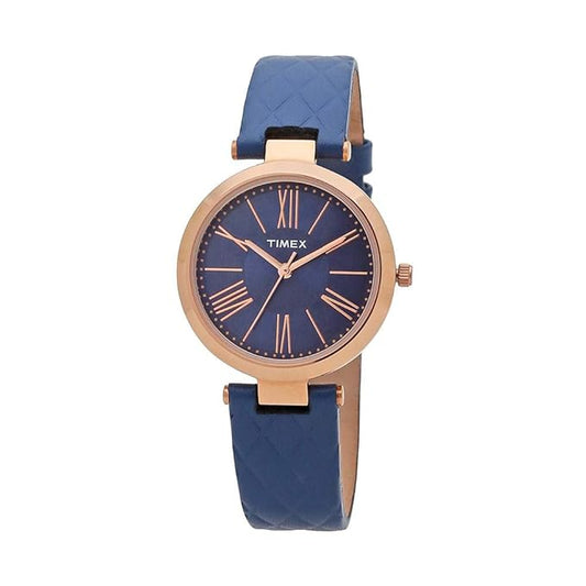 TIMEX Analog Watch for Women with Blue Round Dial & Blue Leather Strap TWEL11803