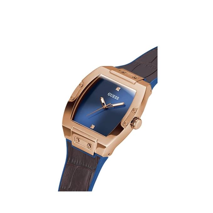 GUESS Mens 43 mm Phoenix Blue Dial Genuine Leather Analog Watch - GW0386G2