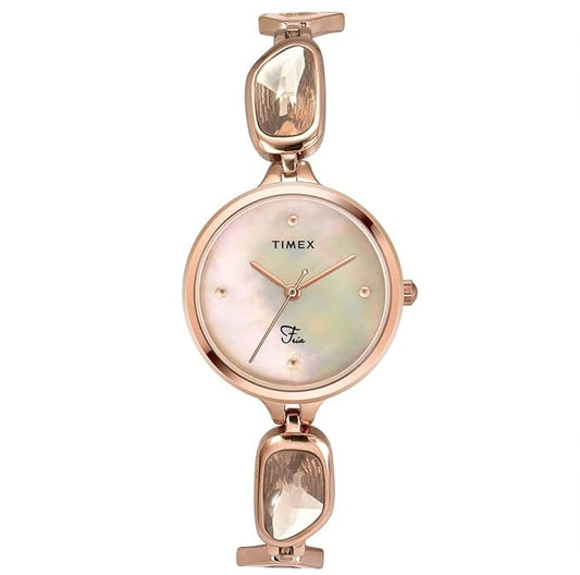 TIMEX Brass Analog Pink Dial Women Watch - Twel15902, Rose Gold Band