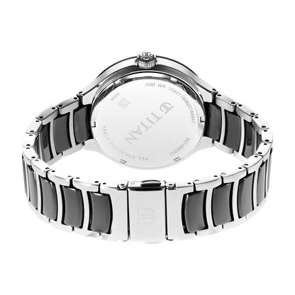Titan Ceramic Fusion Quartz Multifunction Black Dial Two Toned Silver and Black Stainless Steel Bracelet Watch for Men - NT90148KD01