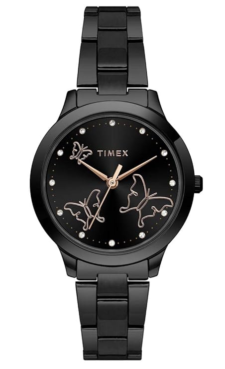 TIMEX Analog Watch for Women with Black Round Dial & Black Stainless Steel TW000T633