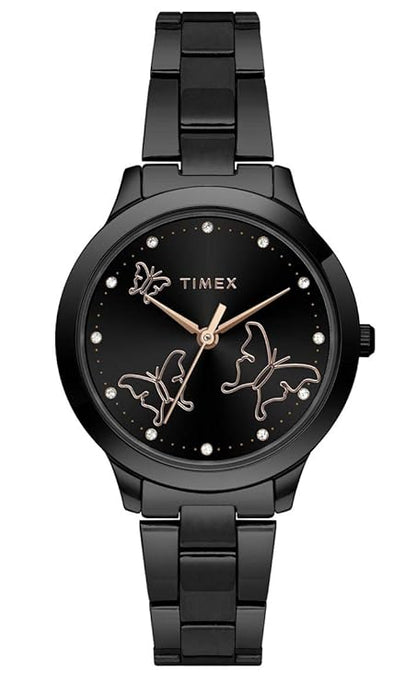 TIMEX Analog Watch for Women with Black Round Dial & Black Stainless Steel TW000T633