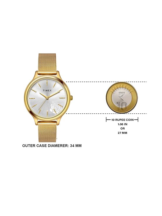 TIMEX Classics Analog Watch for Women with Silver Round Dial & Gold Stainless Steel TWTL12101