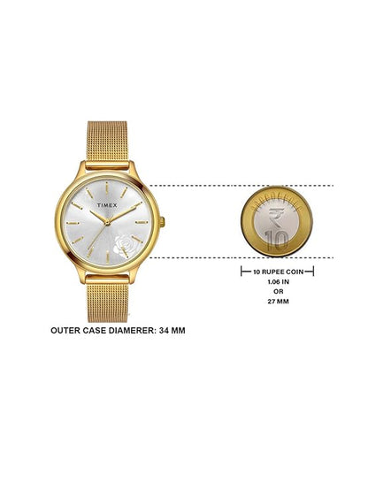 TIMEX Classics Analog Watch for Women with Silver Round Dial & Gold Stainless Steel TWTL12101