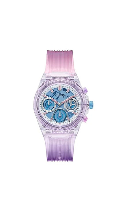 GUESS Athena Analog Watch for Women with Blue Round Dial & Multicolor Polyurethane Strap Band Water Resistant Women's Wrist Watches - GW0438L6