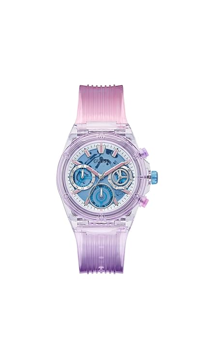 GUESS Athena Analog Watch for Women with Blue Round Dial & Multicolor Polyurethane Strap Band Water Resistant Women's Wrist Watches - GW0438L6