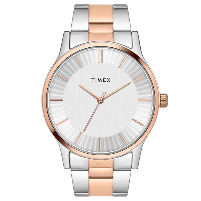 TIMEX Analog Watch for Man with Silver Round Dial & Two Tone Stainless Steel Bracelet Band Water Resistant Men's Wrist Watches - TW0TG8308