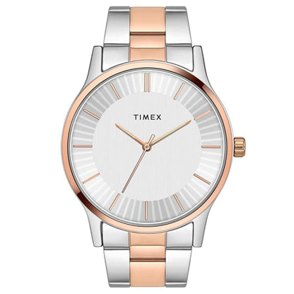 TIMEX Analog Watch for Man with Silver Round Dial & Two Tone Stainless Steel Bracelet Band Water Resistant Men's Wrist Watches - TW0TG8308