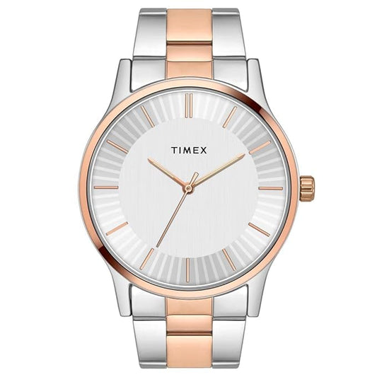 TIMEX Analog Watch for Man with Silver Round Dial & Two Tone Stainless Steel Bracelet Band Water Resistant Men's Wrist Watches - TW0TG8308