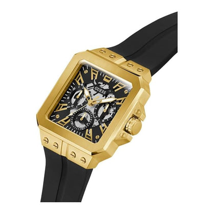 GUESS Men's 42mm Watch - Black Strap Black Dial Gold Tone Case GW0637G2