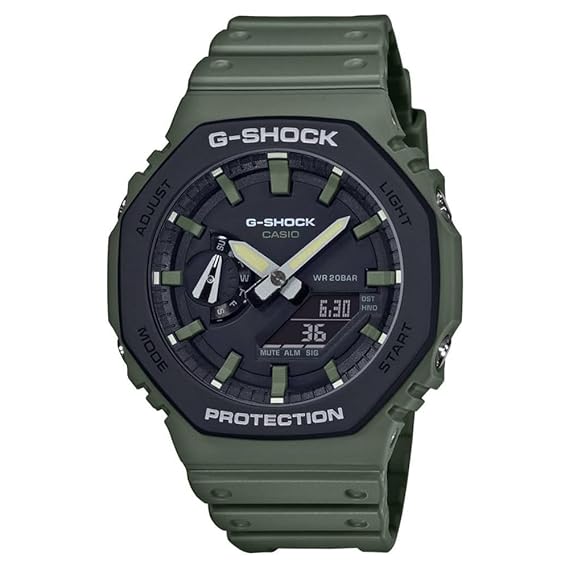 Casio G-Shock GA-2110SU-3ADR Black & Green Analog-Digital Dial Green Resin Strap Men's Watch Shock And 200M Water Resistant G1065