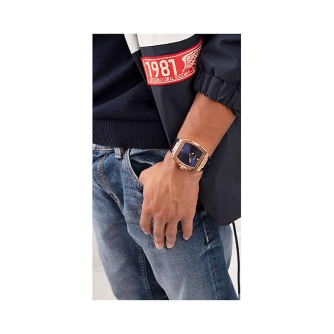 GUESS Mens 43 mm Phoenix Blue Dial Genuine Leather Analog Watch - GW0386G2