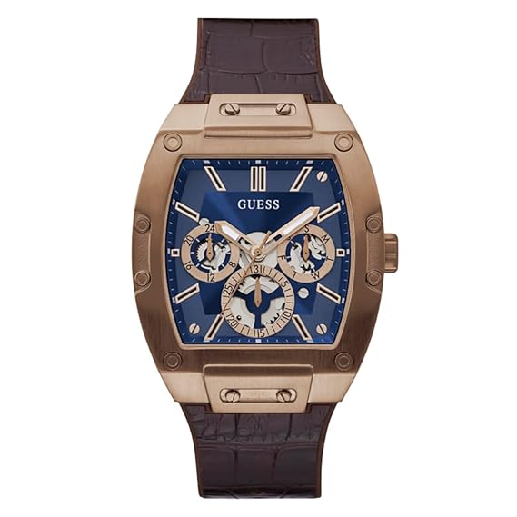 Guess Chronograph Blue Dial Men's Watch-GW0202G2 Genuine Leather, Brown Strap