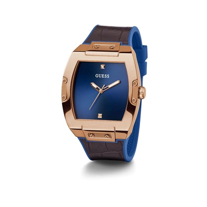GUESS Mens 43 mm Phoenix Blue Dial Genuine Leather Analog Watch - GW0386G2