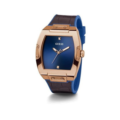 GUESS Mens 43 mm Phoenix Blue Dial Genuine Leather Analog Watch - GW0386G2
