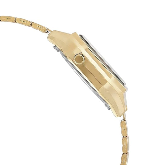 Casio Vintage LA680WGA-1DF Digital Black Dial Women Watch Gold Stainless Steel Strap (D344)