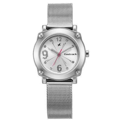 Fastrack Quartz Analog Silver Dial Stainless Steel Strap Watch for Girls NN6027SM01