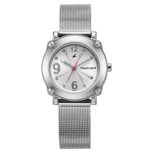 Fastrack Quartz Analog Silver Dial Stainless Steel Strap Watch for Girls NN6027SM01