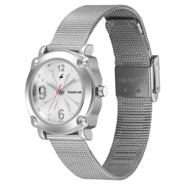 Fastrack Quartz Analog Silver Dial Stainless Steel Strap Watch for Girls NN6027SM01