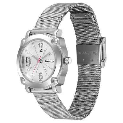 Fastrack Quartz Analog Silver Dial Stainless Steel Strap Watch for Girls NN6027SM01