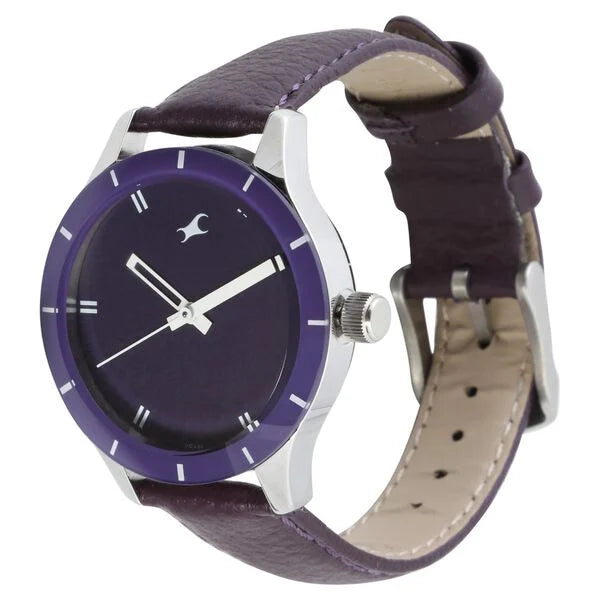 Fastrack Quartz Analog Purple Dial Leather Strap Watch for Girls NN6078SL05