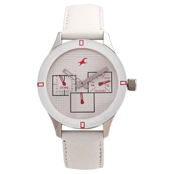 Fastrack Quartz Multifunction Silver Dial Leather Strap Watch for Girls NE6078SL10