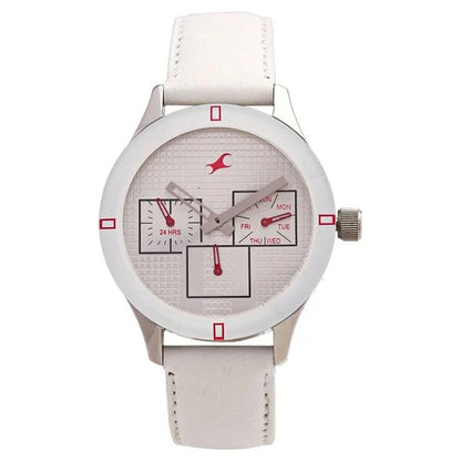 Fastrack Quartz Multifunction Silver Dial Leather Strap Watch for Girls NE6078SL10