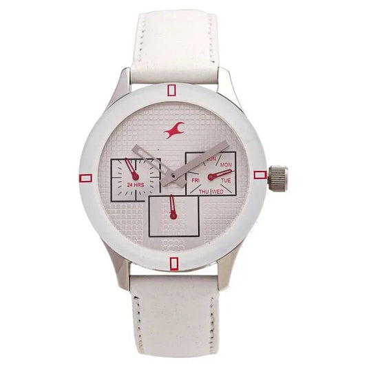 Fastrack Quartz Multifunction Silver Dial Leather Strap Watch for Girls NE6078SL10
