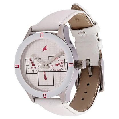 Fastrack Quartz Multifunction Silver Dial Leather Strap Watch for Girls NE6078SL10