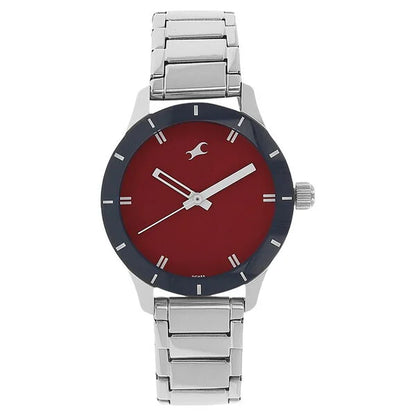 Fastrack Quartz Analog Red Dial Stainless Steel Strap Watch for Girls NK6078SM05