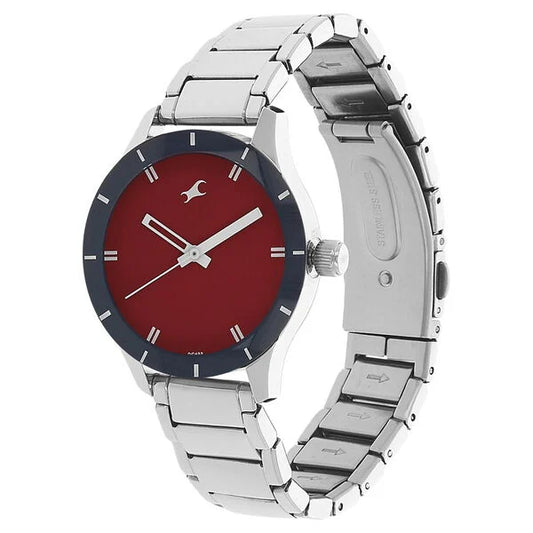 Fastrack Quartz Analog Red Dial Stainless Steel Strap Watch for Girls NK6078SM05