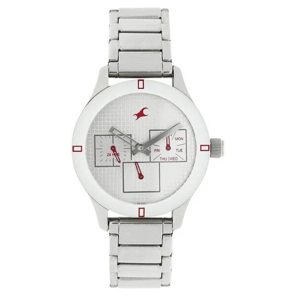 Fastrack Quartz Multifunction Silver Dial Stainless Steel Strap Watch for Girls 6078SM08