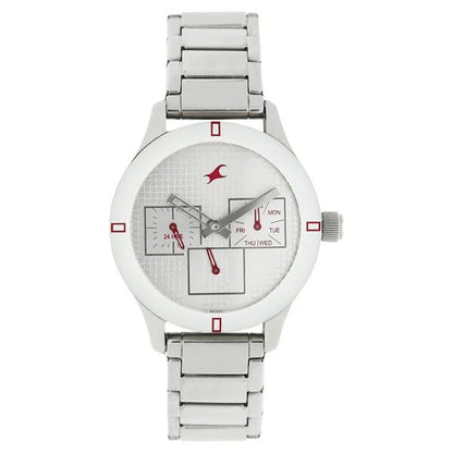 Fastrack Quartz Multifunction Silver Dial Stainless Steel Strap Watch for Girls 6078SM08