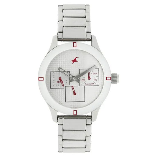Fastrack Quartz Multifunction Silver Dial Stainless Steel Strap Watch for Girls 6078SM08